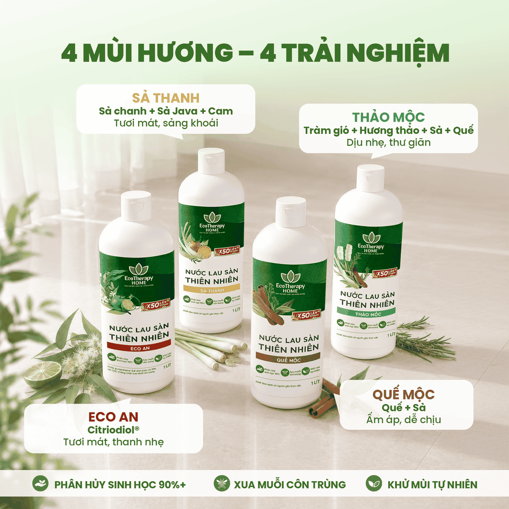 Nước Lau Sàn Thiên Nhiên Thảo Mộc EcoTherapy 1L – Tinh Dầu Tràm, Sả, Hương Thảo, Quế – Làm Sạch Khử Mùi Dapharco