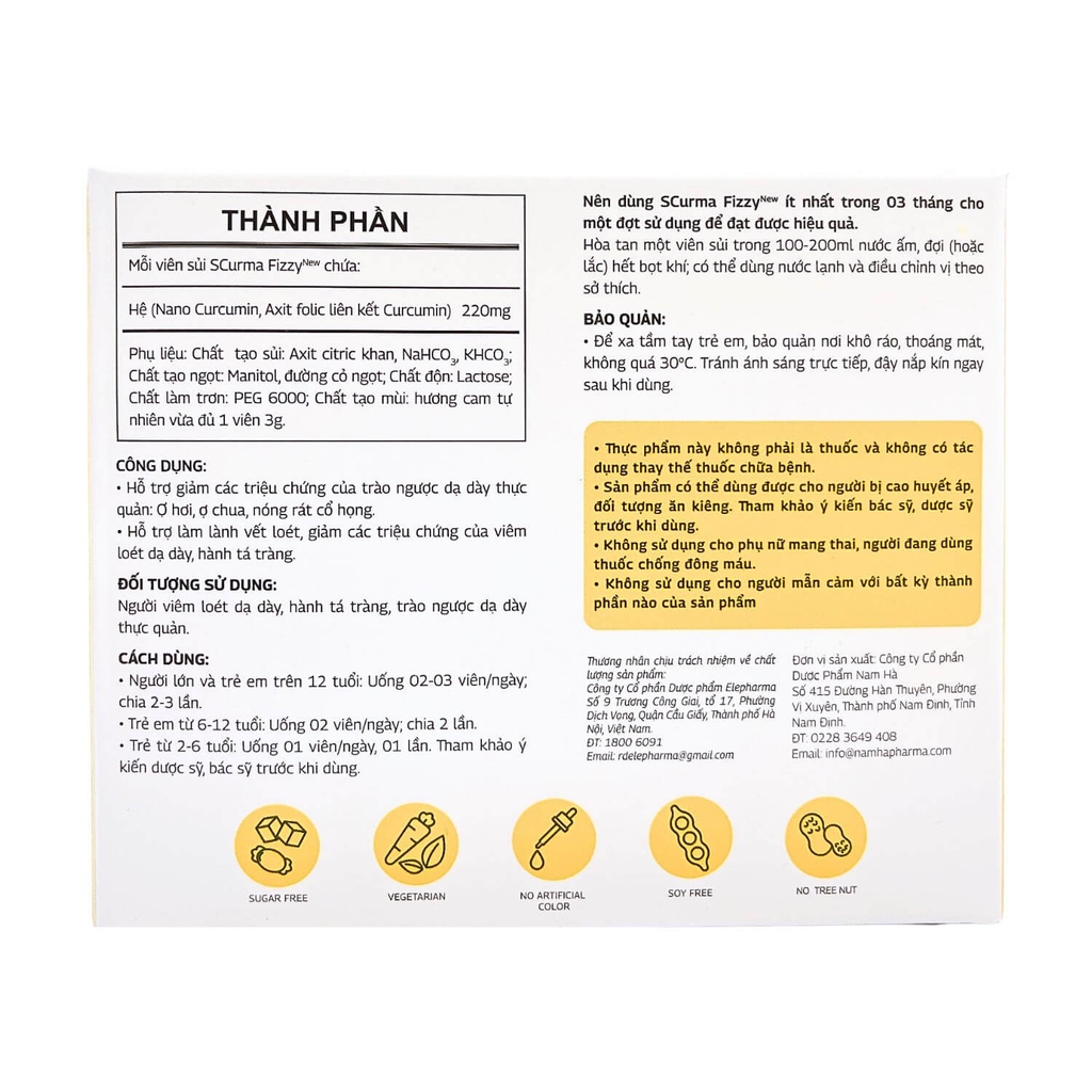 Viên Sủi SCURMA FIZZY Nano Curcumin [Hộp 2 tube x 10 viên sủi] Hỗ trợ điều trị viêm loét dạ dày tá tràng, bệnh đường tiêu hóa