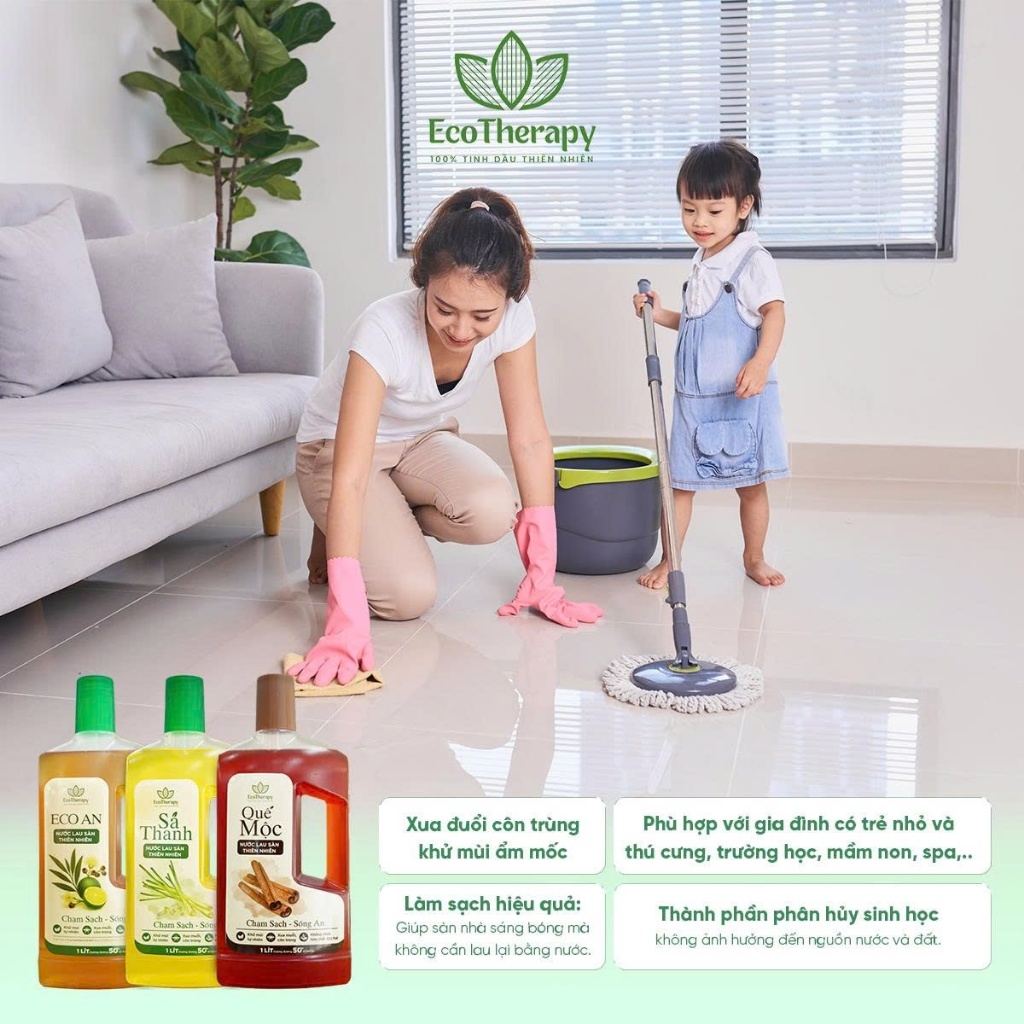 Nước Lau Sàn Thiên Nhiên 1000ml - Hỗ trợ xua đuổi muỗi, côn trùng - Thành phần lành tính, hương thơm dịu nhẹ