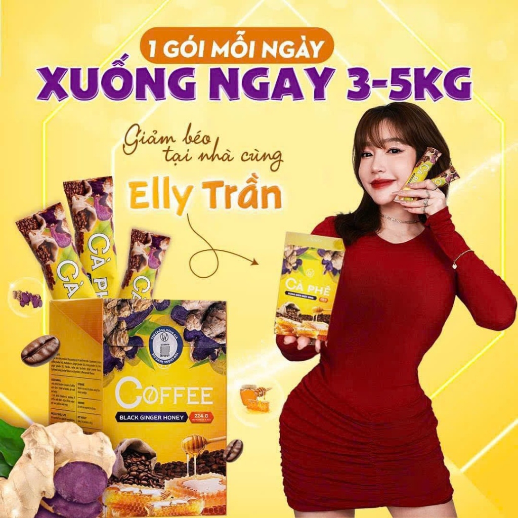 Cà phê gừng đen mật ong Black Ginger Honey giảm cân Ginger coffee- Hộp 14  gói