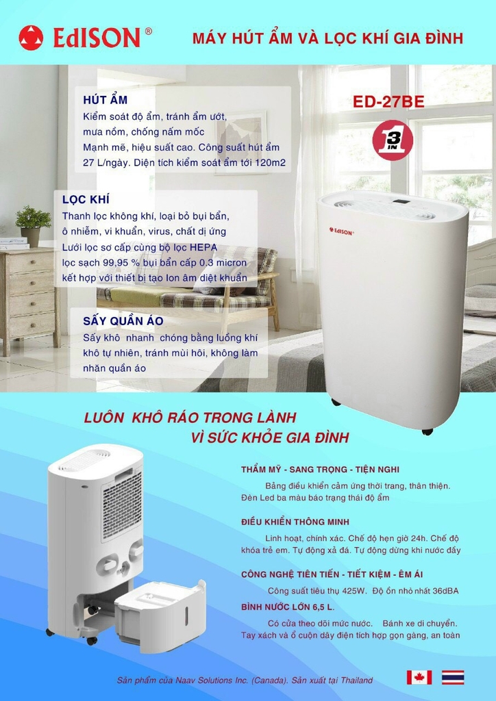 Máy hút ẩm và lọc không khí Edison EB-27BE