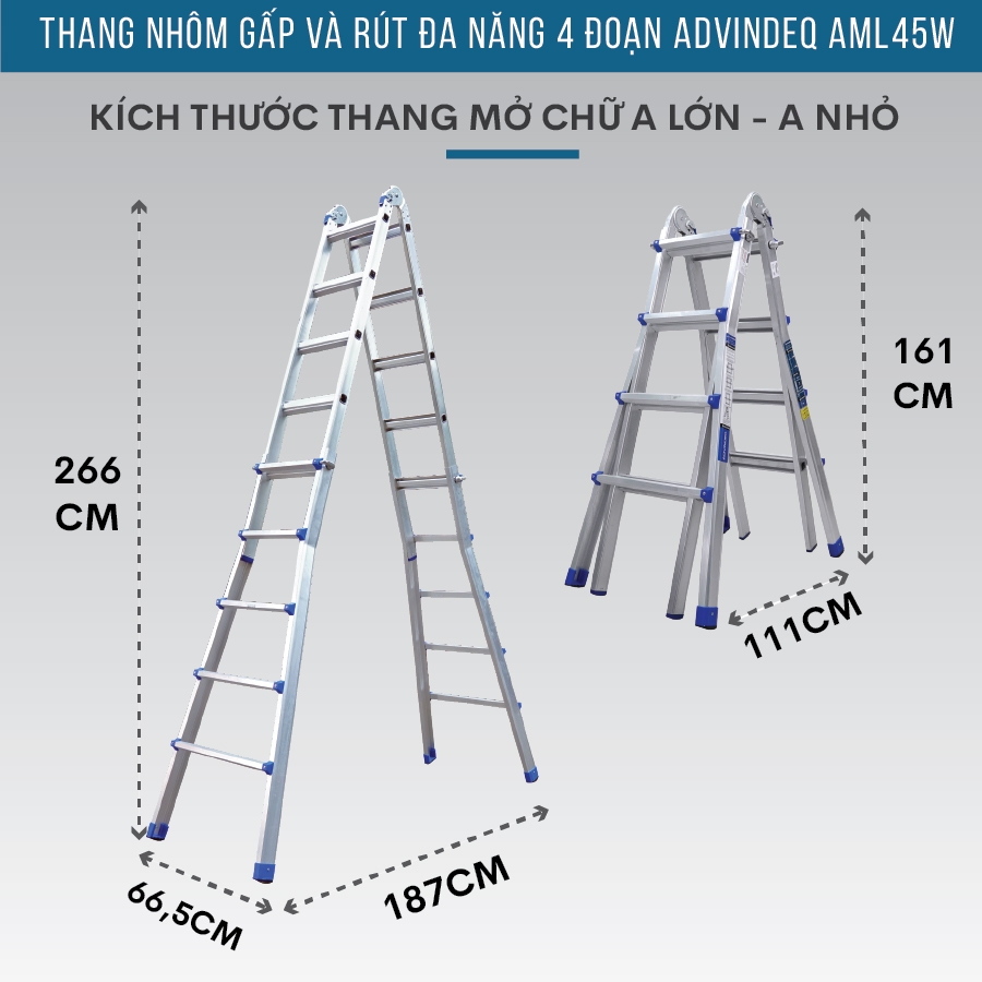 Thang nhôm gấp và rút đa năng 4 đoạn Advindeq AML45W