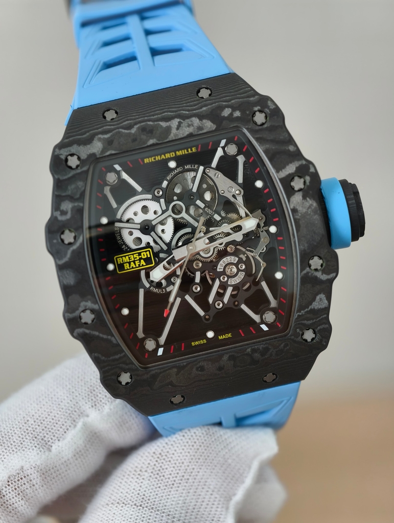 RICHARD MILLE RM35-01 Black Carbon Blue Rubber Strap