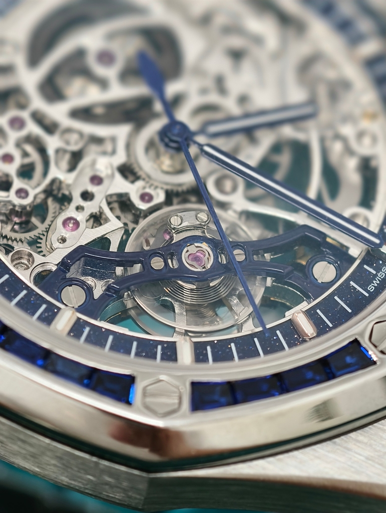 AUDEMARS PIGUET Royal Oak Double Balance Wheel Openworked 15407 Skeleton-Baguette Blue Sapphire Bezel-Stainless Steel