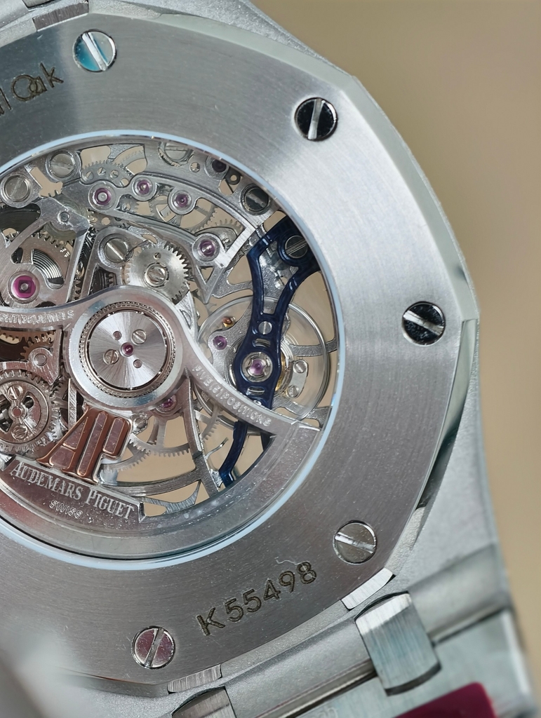 AUDEMARS PIGUET Royal Oak Double Balance Wheel Openworked 15407 Skeleton-Baguette Blue Sapphire Bezel-Stainless Steel