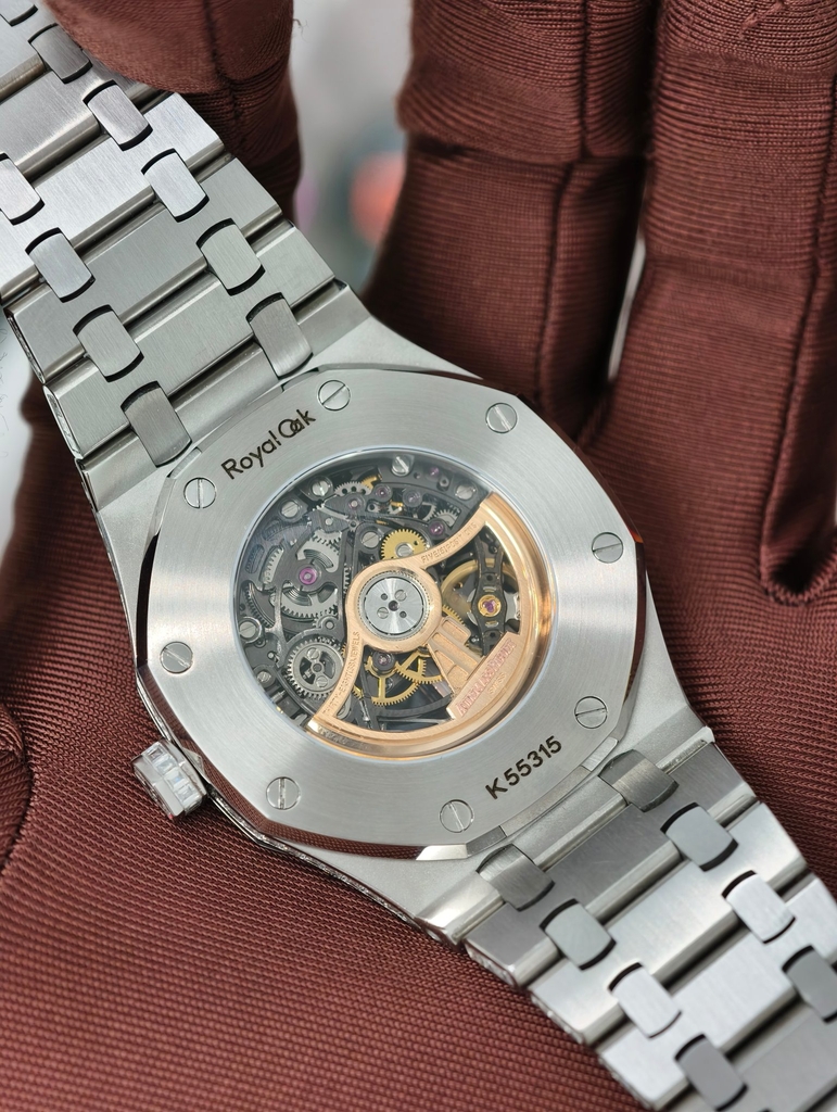 AUDEMARS PIGUET Royal Oak Double Balance Wheel Openworked 15407 Skeleton-Full Baguette Moissanite-Calibre 3132