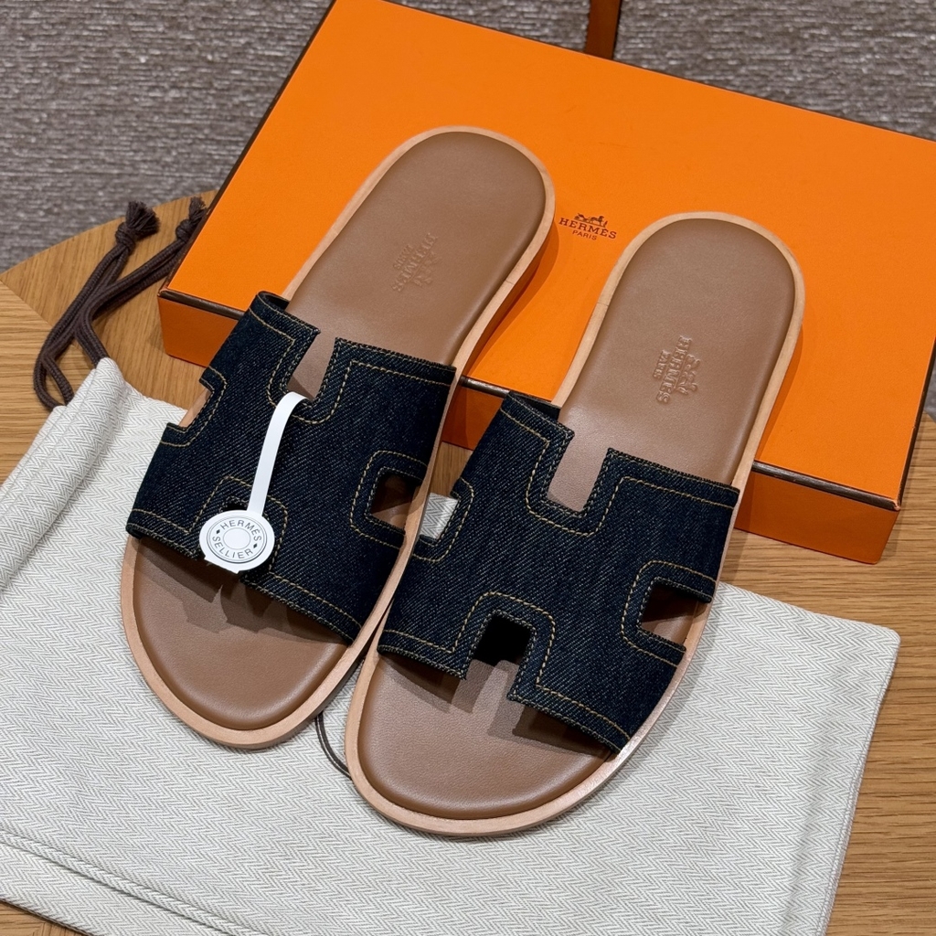 JD-620 Men’s Cowboy Denim Slippers with Leather Outsole