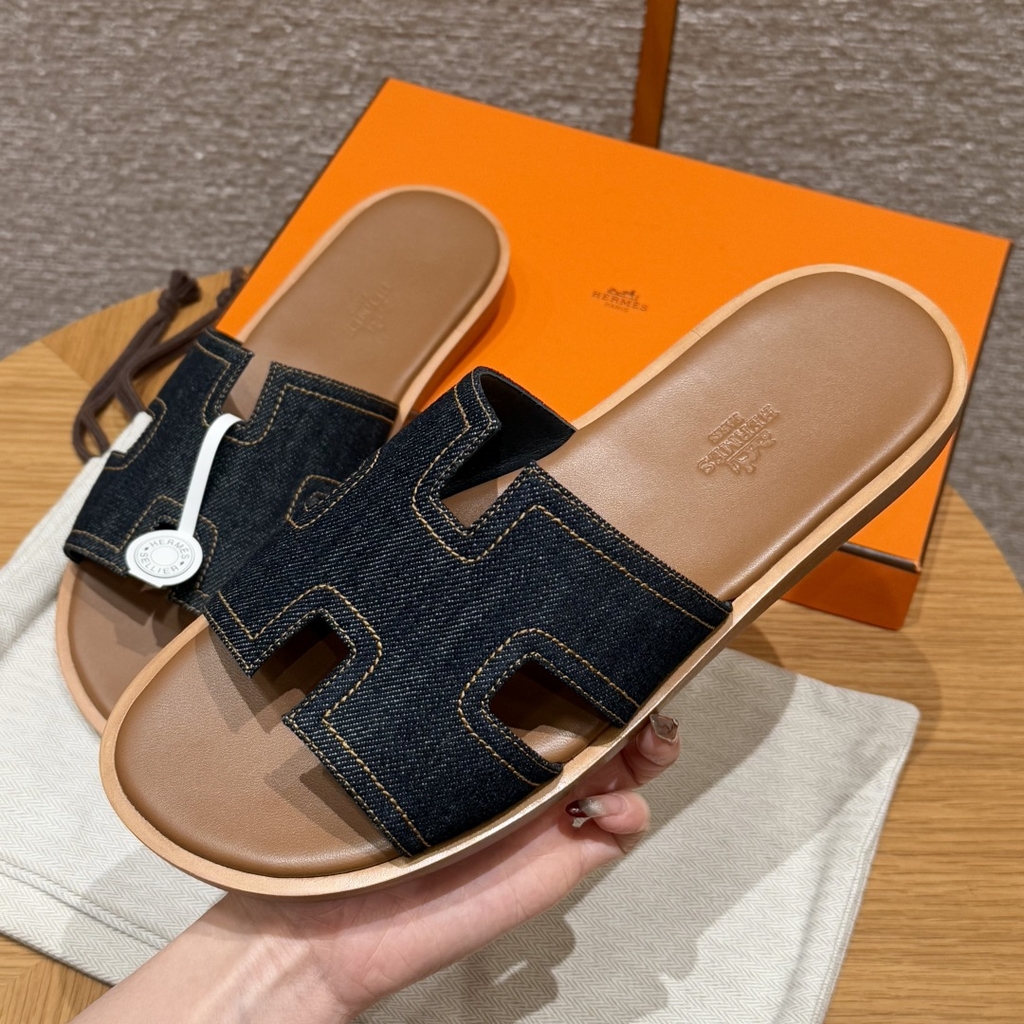 JD-620 Men’s Cowboy Denim Slippers with Leather Outsole