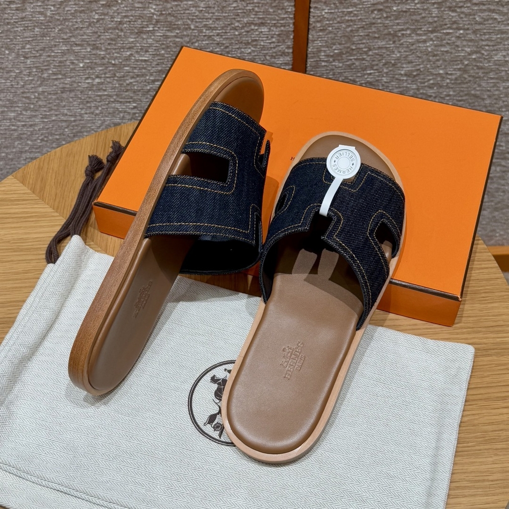 JD-620 Men’s Cowboy Denim Slippers with Leather Outsole