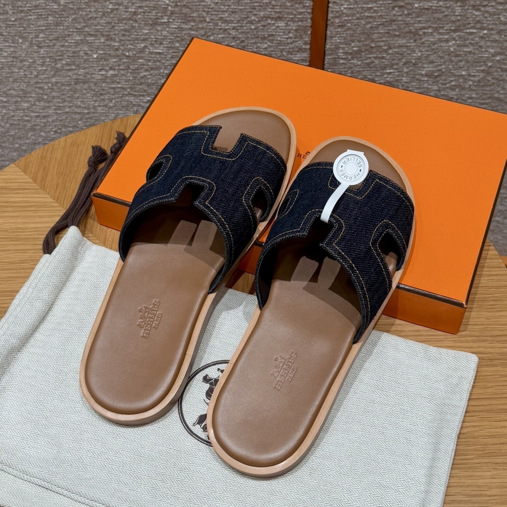 JD-620 Men’s Cowboy Denim Slippers with Leather Outsole
