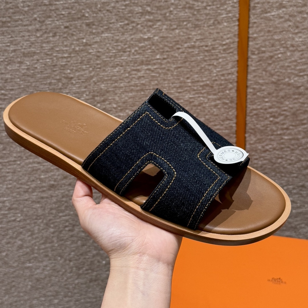 JD-620 Men’s Cowboy Denim Slippers with Leather Outsole
