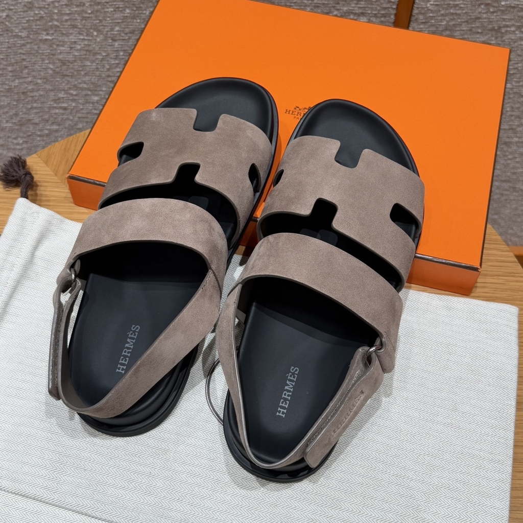 JD-650 179 Genius Men's Chamois Leather Sandals - Elephant Grey