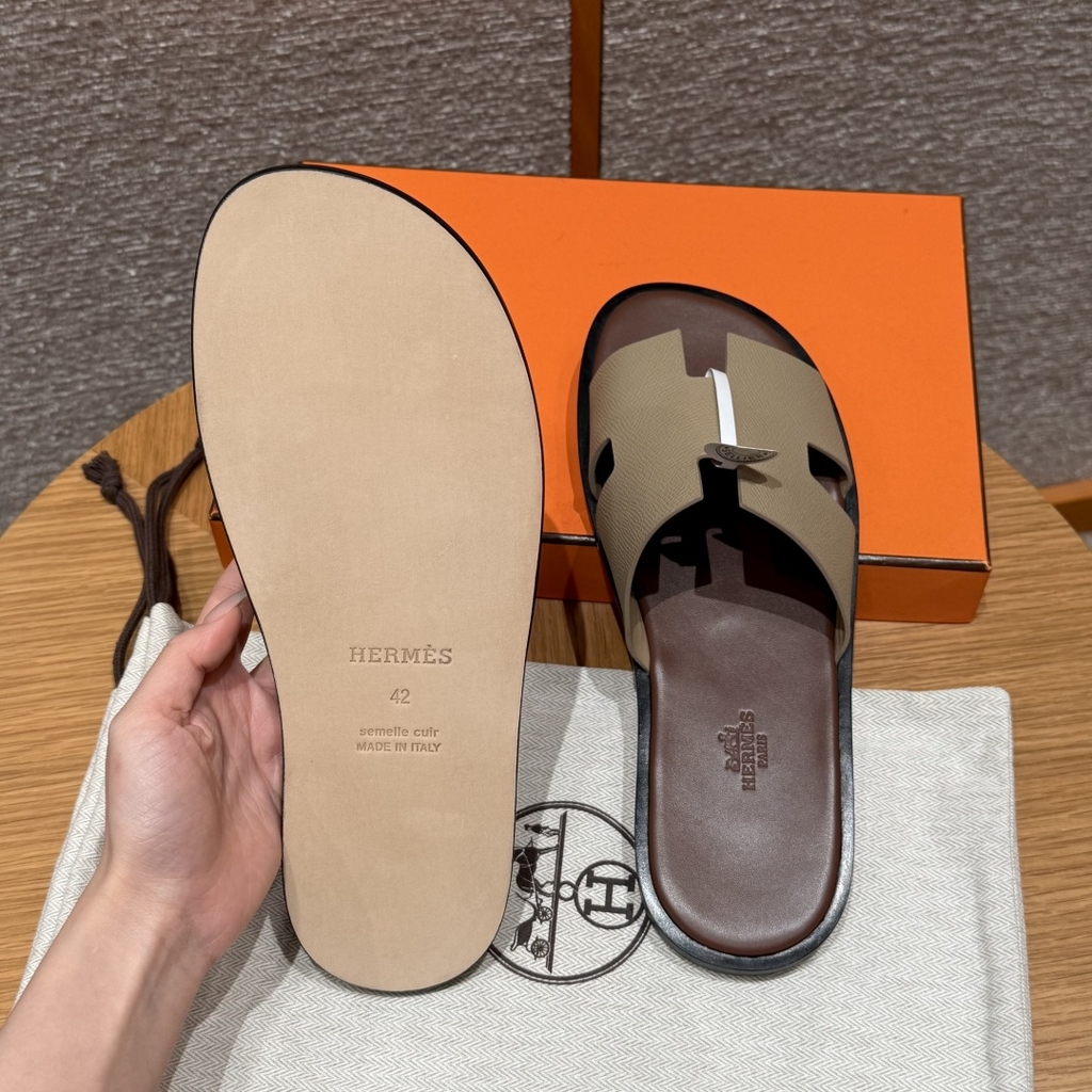 JD-620 182 Men's Slippers in S2 Trench Epsom Calfskin with Dermal Outsole