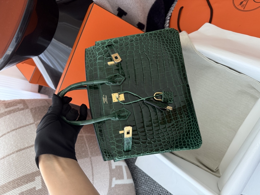 Birkin 25cm Shiny Porosus Crocodile Handbag