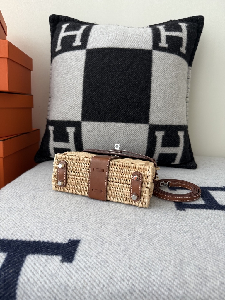 Kelly Mini Picnic Basket 20cm - Gold Brown with Silver Hardware