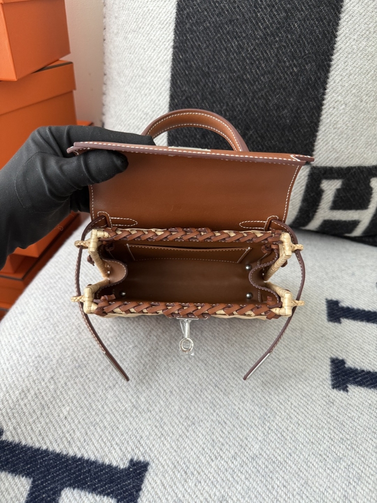 Kelly Mini Picnic Basket 20cm - Gold Brown with Silver Hardware