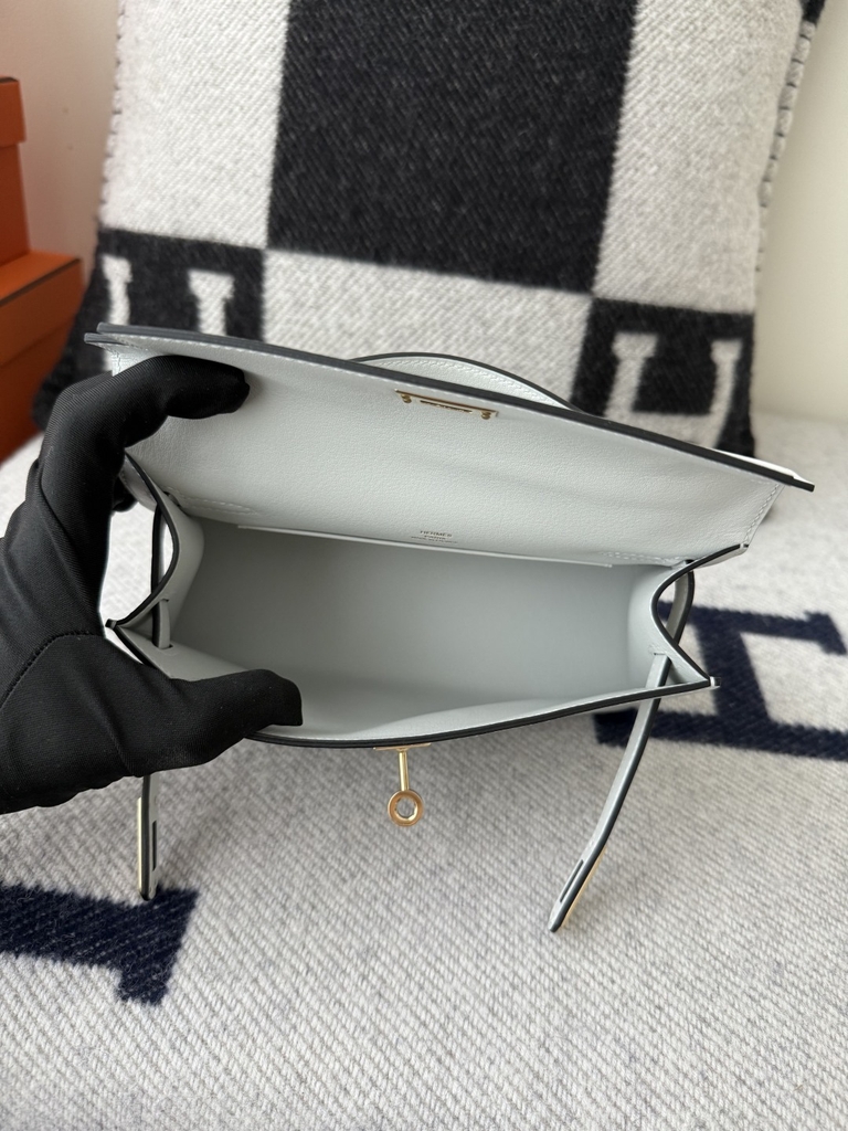 Kelly Pochette 22cm Original Leather Swift Skin N4 Gris Platine