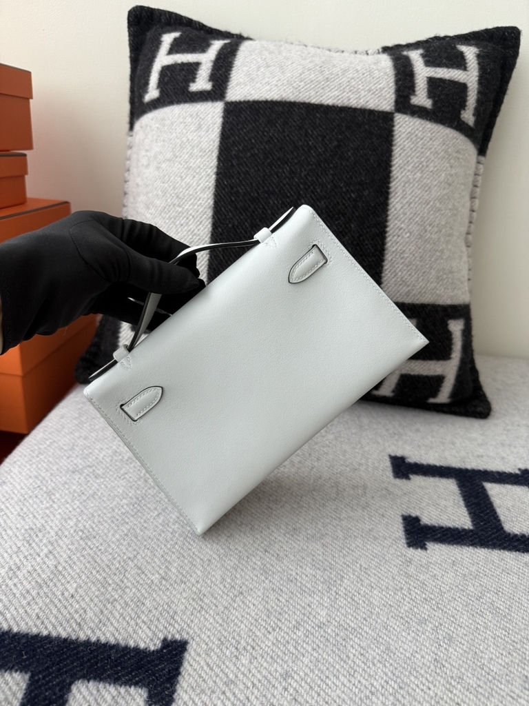 Kelly Pochette 22cm Original Leather Swift Skin N4 Gris Platine