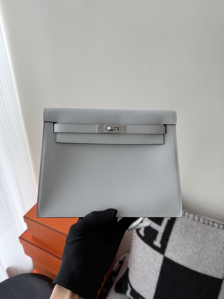 Kelly Danse 22cm Original Leather Swift Dancing Bag in Gris Platine