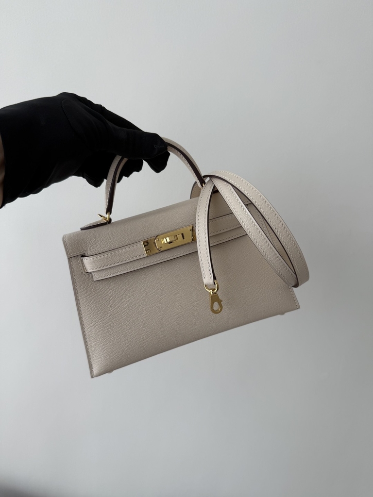 Kelly Mini II Original Leather - Chevre Skin Goat Leather - I2 Nata Cream White