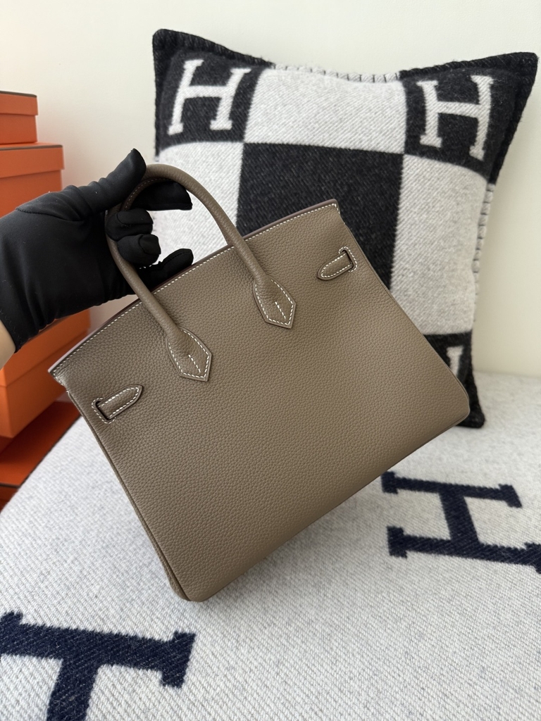 Birkin 25cm Togo Leather Handbag in Etoupe Grey with Gold Hardware
