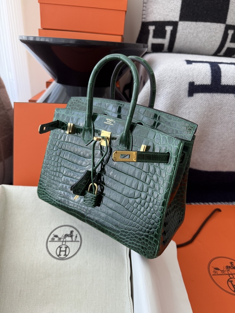 Birkin 25cm Shiny Porosus Crocodile Handbag