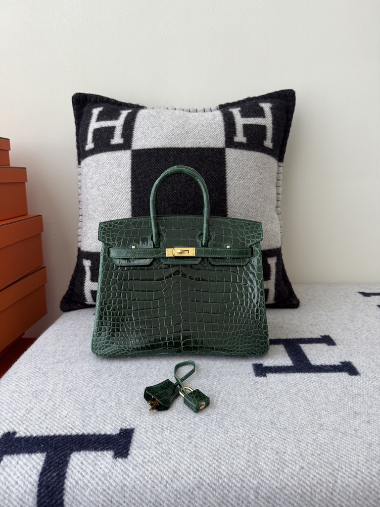 Birkin 25cm Shiny Porosus Crocodile Handbag