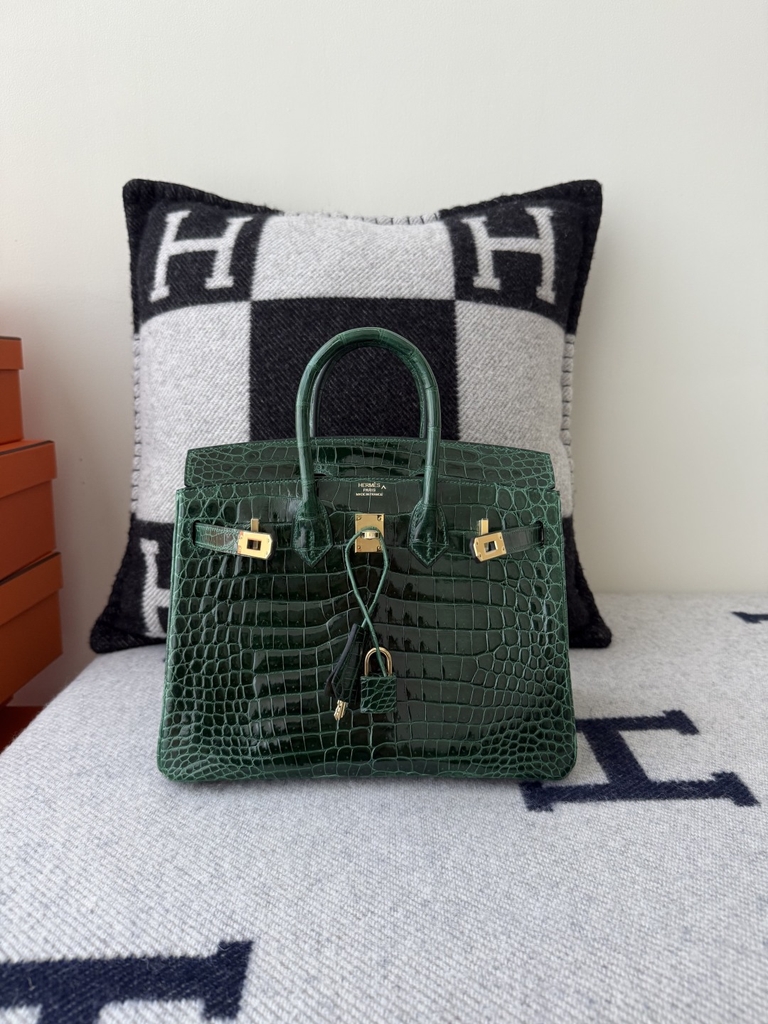 Birkin 25cm Shiny Porosus Crocodile Handbag