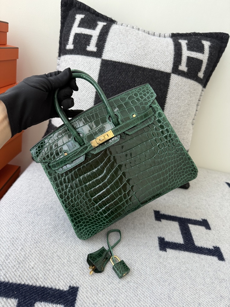 Birkin 25cm Shiny Porosus Crocodile Handbag