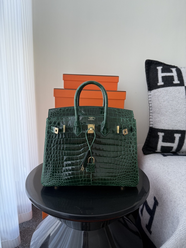 Birkin 25cm Shiny Porosus Crocodile Handbag