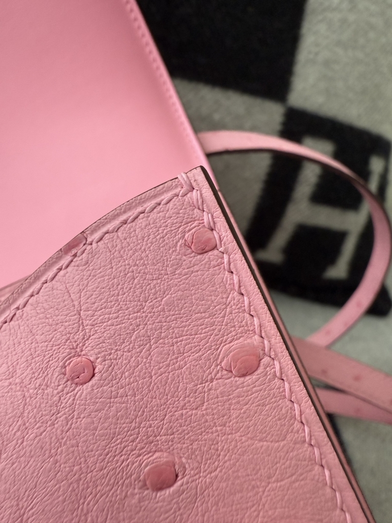 Constance 18cm Bubble Gum Color Mirror with Original Ostrich Leather