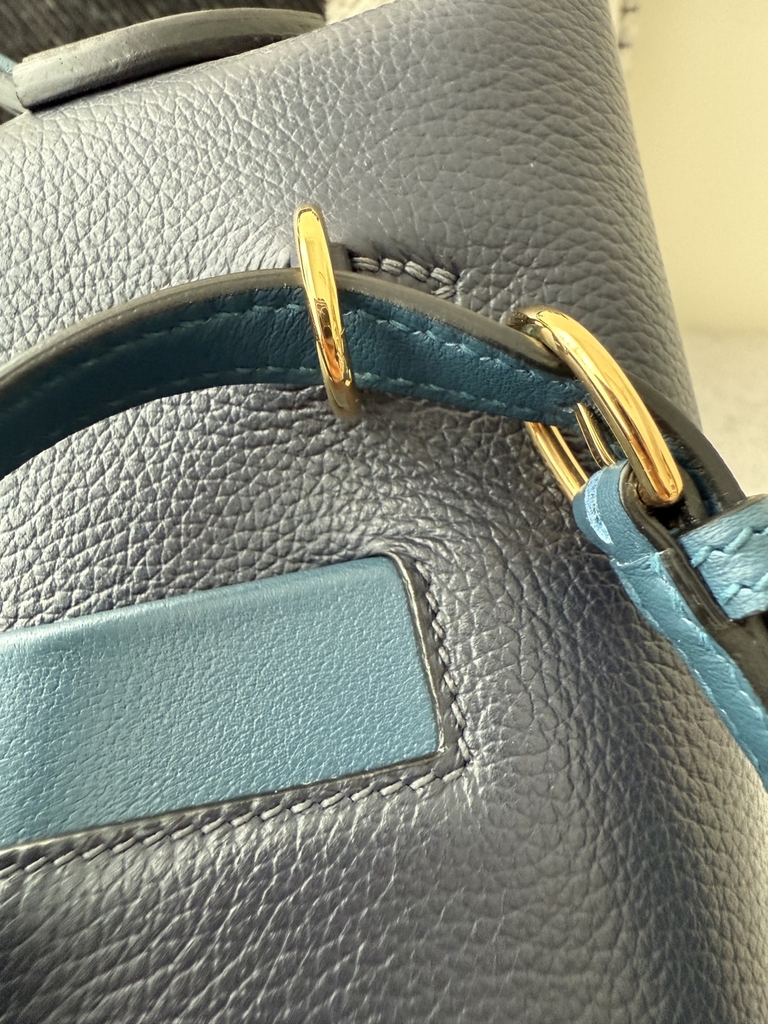 Kelly 2424 Mini 21cm Togo Swift Leather Handbag - Midnight Blue with Gold Hardware
