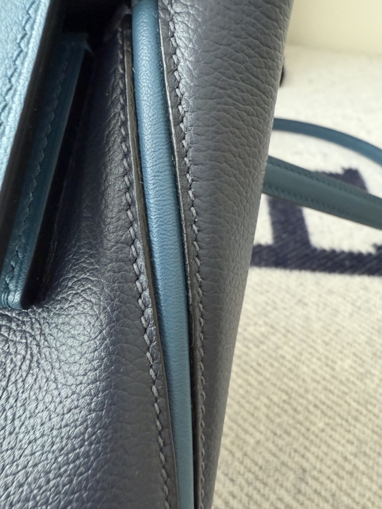 Kelly 2424 Mini 21cm Togo Swift Leather Handbag - Midnight Blue with Gold Hardware
