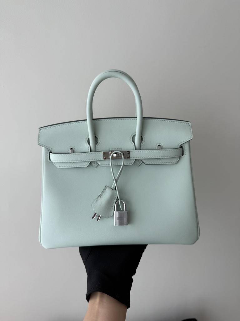 Birkin 25cm Platinum Swift Leather Green Mint Handbag