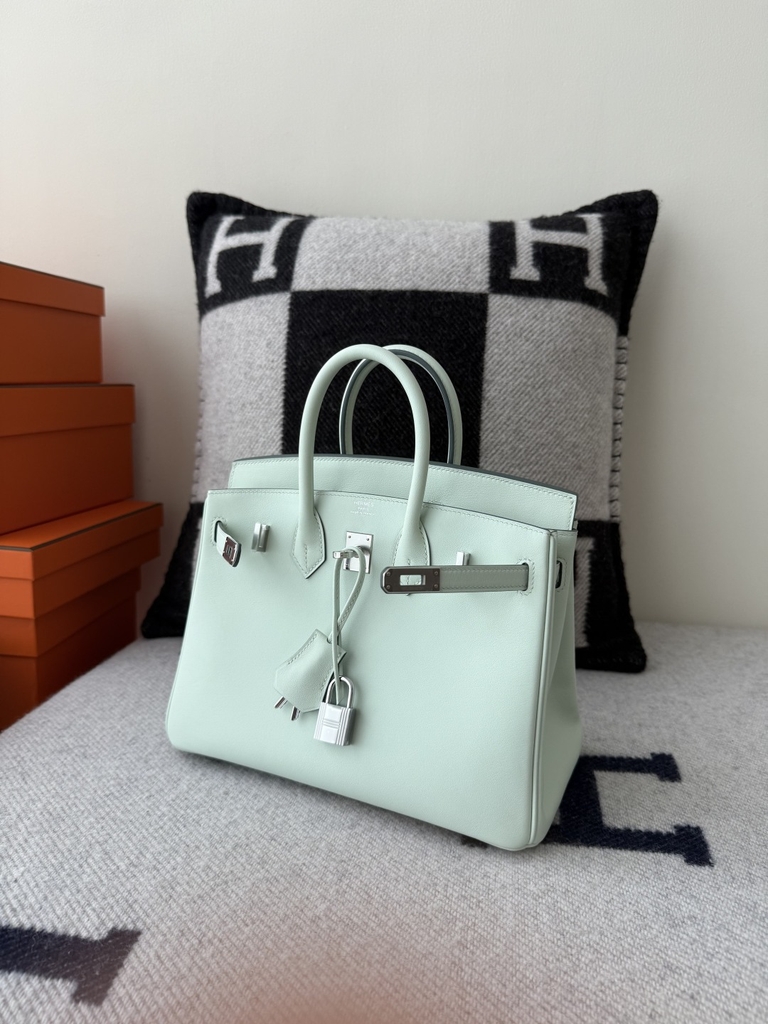 Birkin 25cm Platinum Swift Leather Green Mint Handbag