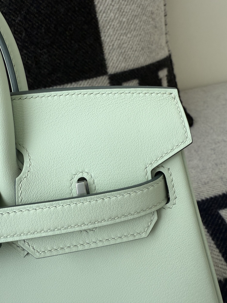 Birkin 25cm Platinum Swift Leather Green Mint Handbag