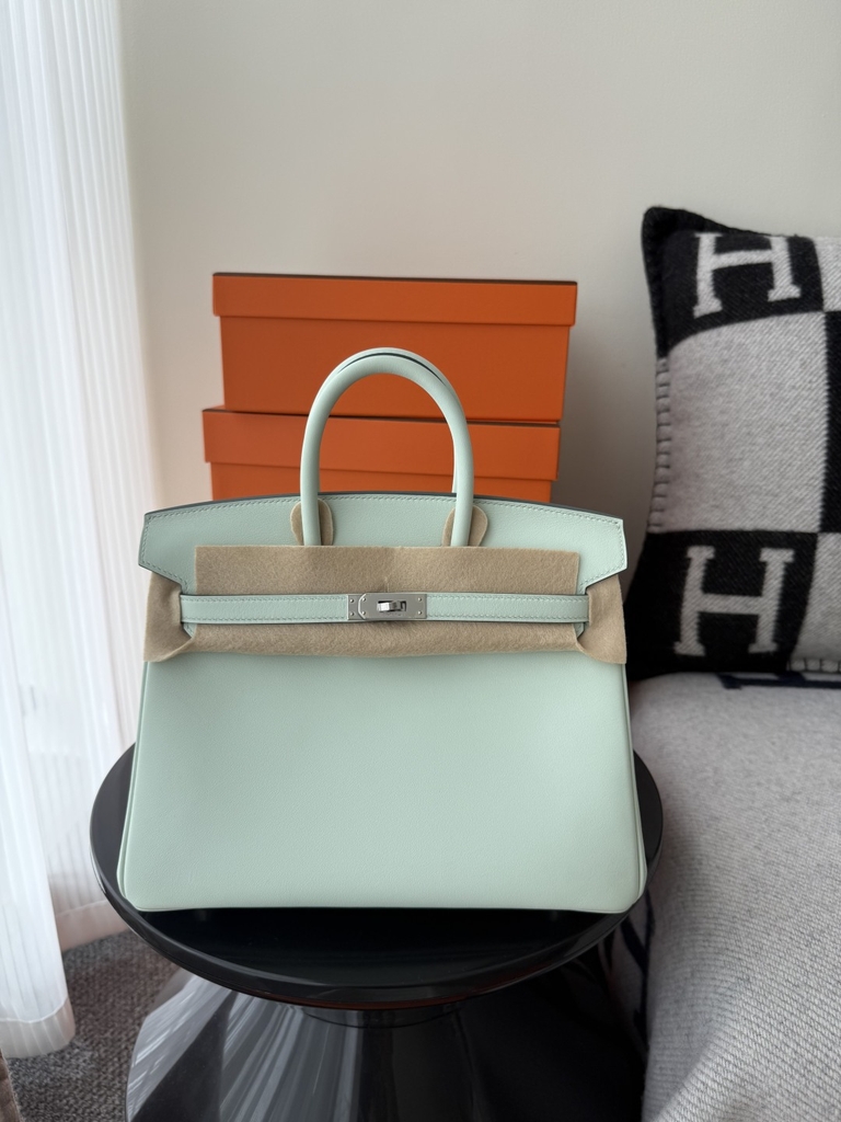 Birkin 25cm Platinum Swift Leather Green Mint Handbag