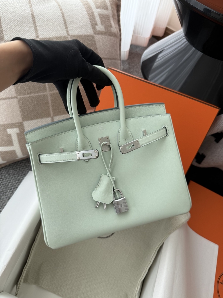 Birkin 25cm Platinum Swift Leather Green Mint Handbag