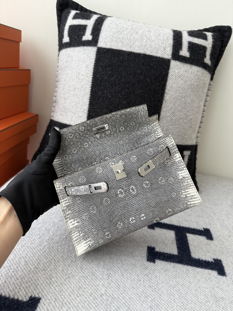 Kelly Pochette 22cm Lizard Leather Original – Silver Hardware