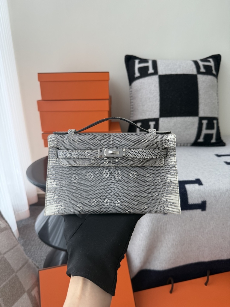 Kelly Pochette 22cm Lizard Leather Original – Silver Hardware