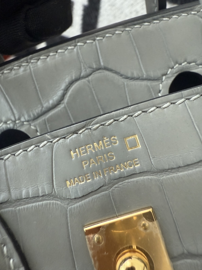 Birkin 20cm Matte Porosus Crocodile - Gris Neve Gold Hardware