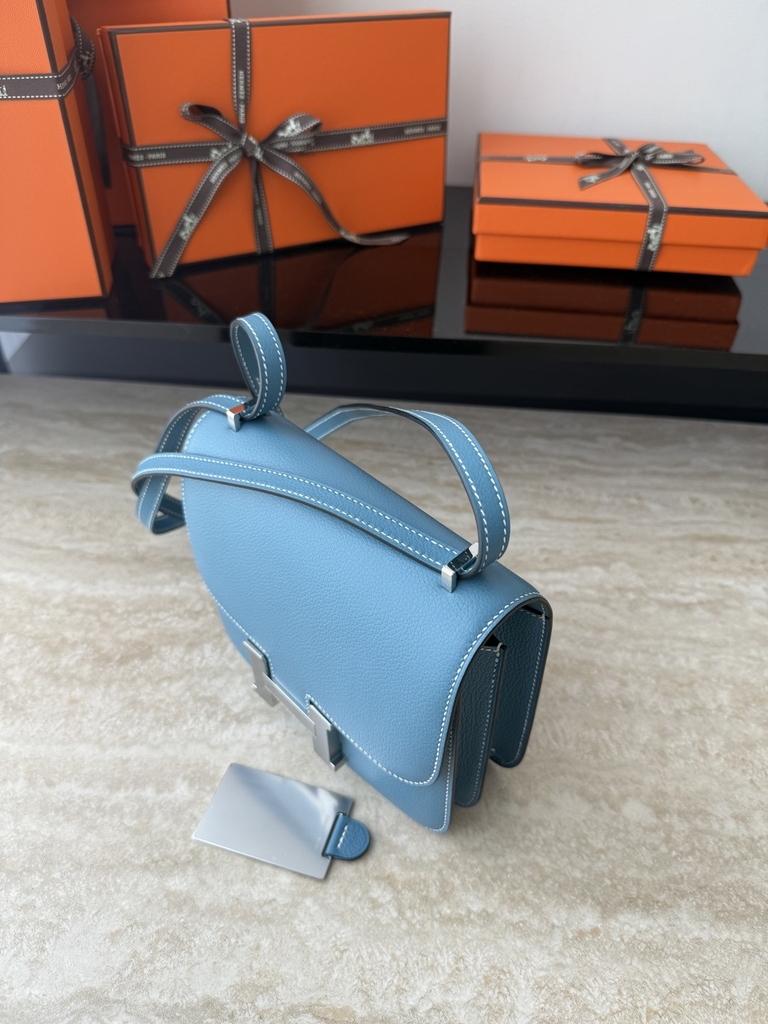 Constance Original Leather 18cm Mirror D2 Blue Jean with Silver Hardware