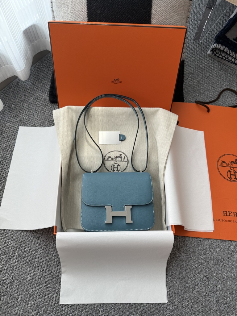 Constance Original Leather 18cm Mirror D2 Blue Jean with Silver Hardware