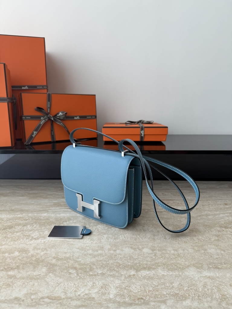 Constance Original Leather 18cm Mirror D2 Blue Jean with Silver Hardware