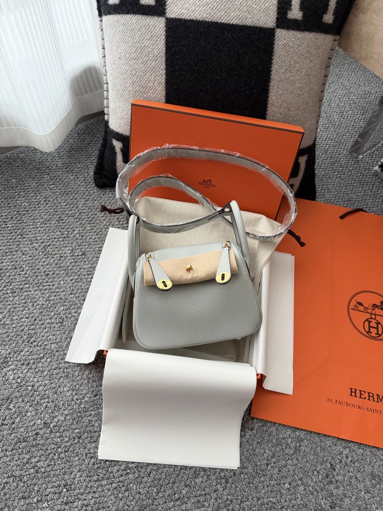 Lindy Mini Blue Pale Clemence Leather Bag with Gold Accents