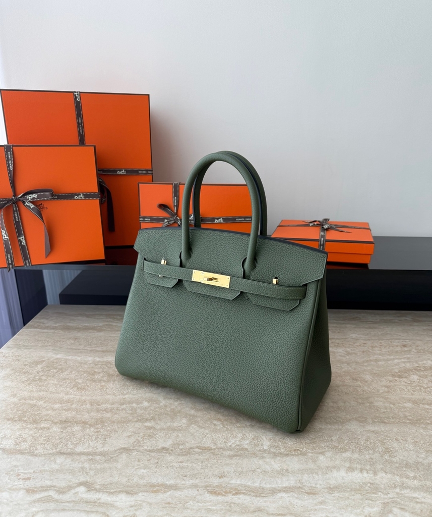 Birkin 30cm Togo Leather Bag V6 Canopy Color Jungle Green Gold Hardware