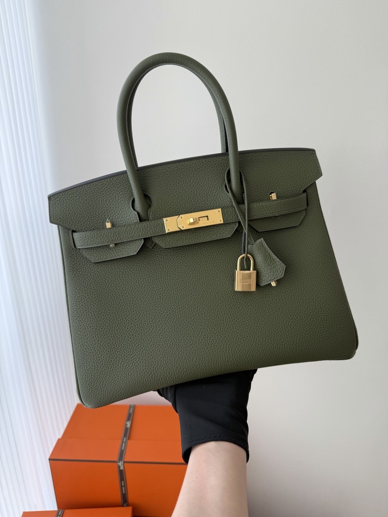 Birkin 30cm Togo Leather Bag V6 Canopy Color Jungle Green Gold Hardware