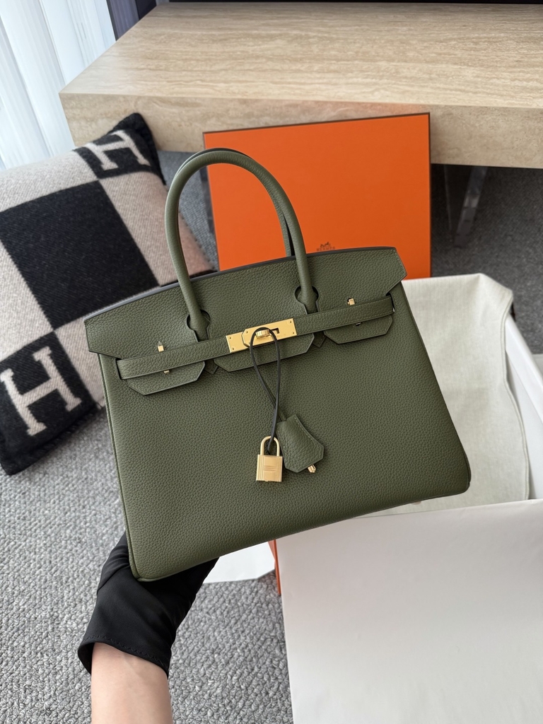 Birkin 30cm Togo Leather Bag V6 Canopy Color Jungle Green Gold Hardware