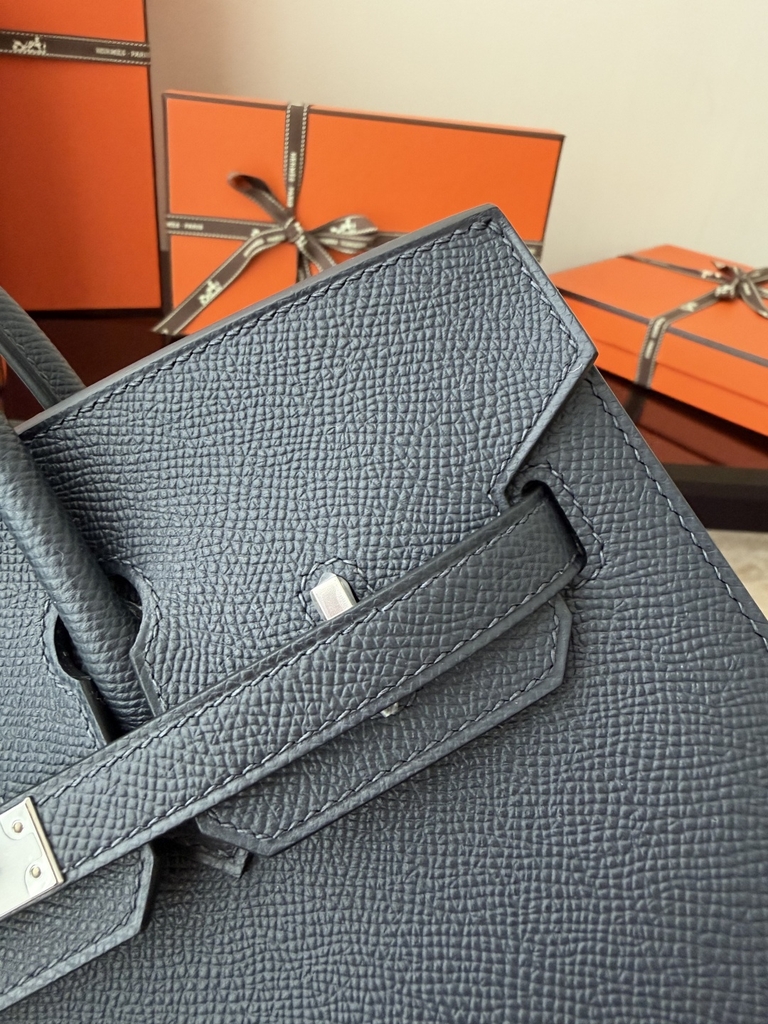 Birkin 25cm Epsom Leather Blue Nuit Silver Hardware