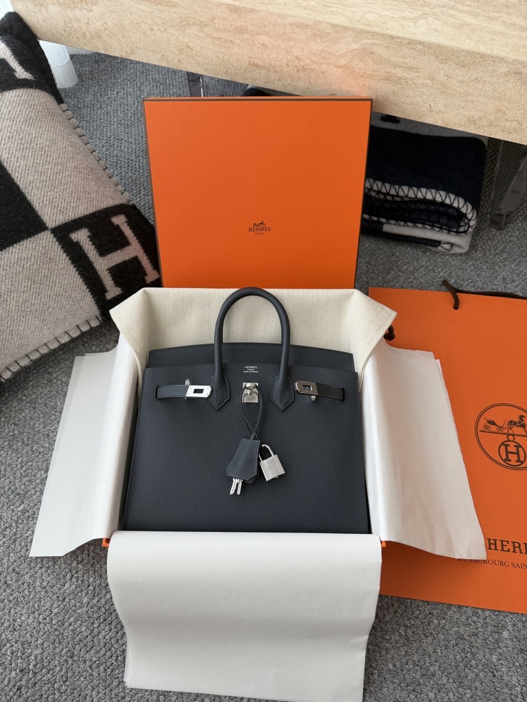 Birkin 25cm Epsom Leather Blue Nuit Silver Hardware